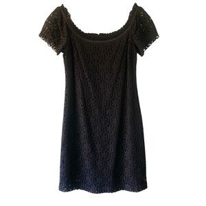 Shoshanna Crochet Black Lace Cap Sleeve Above Knee Cocktail LBD Dress SZ 8